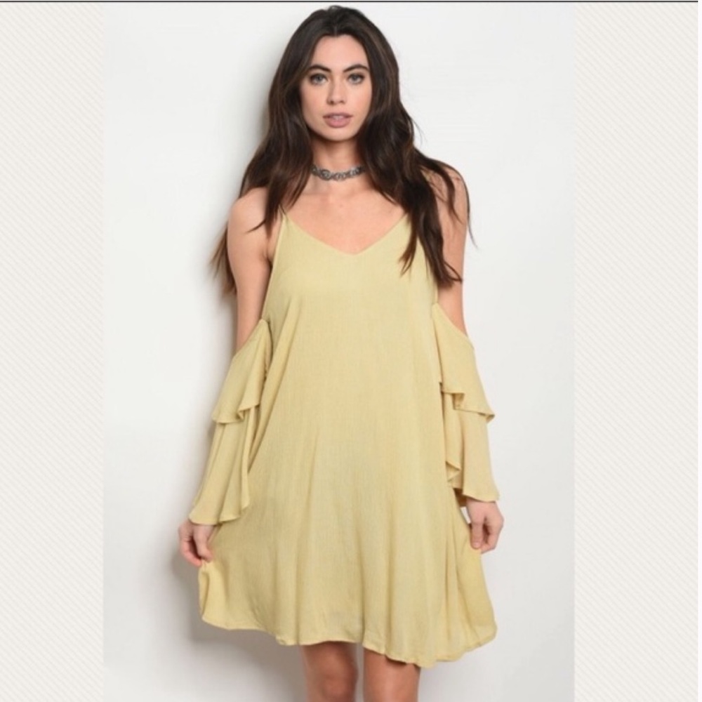 She and Sky Cold Shoulder Layered Sleeve Dress - Picture 1 of 8